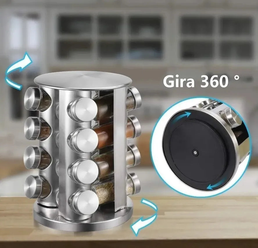 Especiero 9000 Alpro Carrusel 16 Frascos, Acero Inoxidable