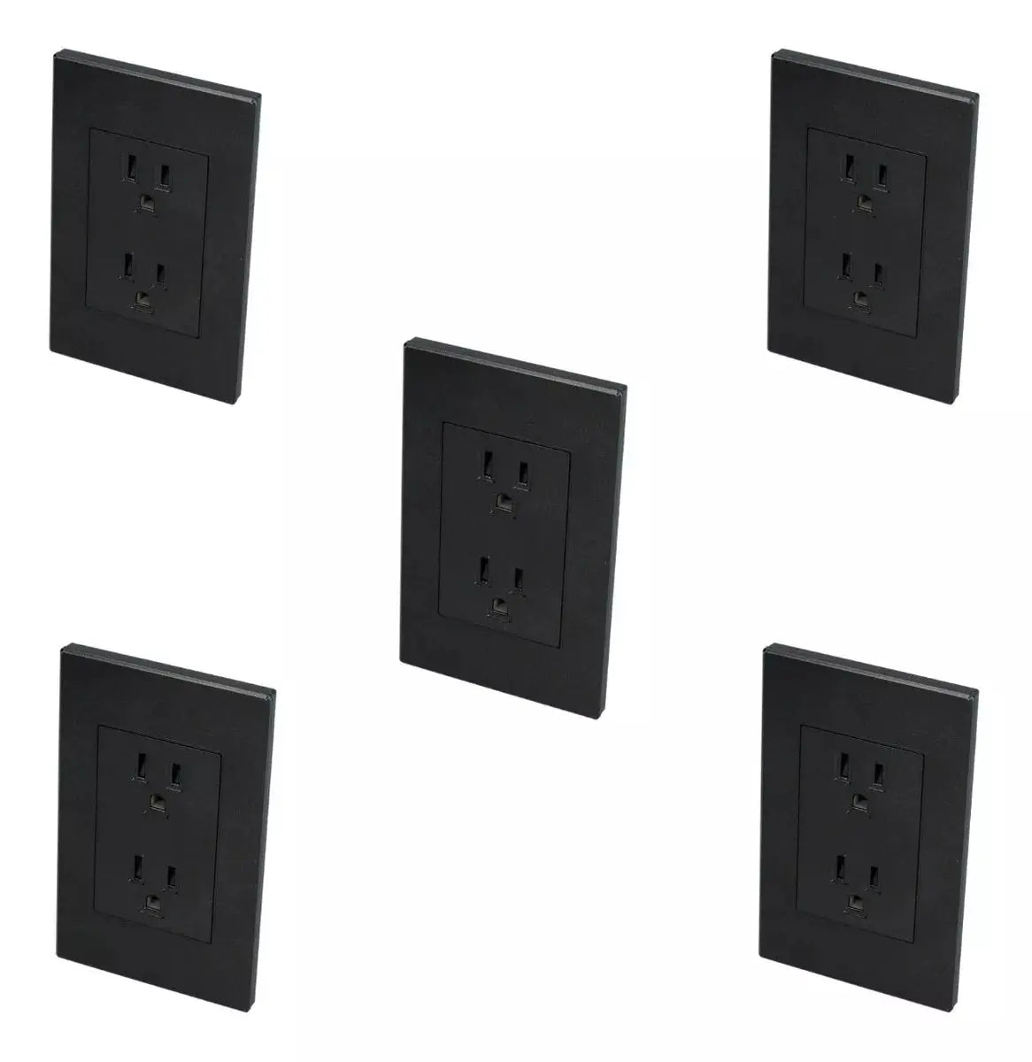 5 Piezas Placa Contacto Duplex Surtek Linea Premium Negro - Lock