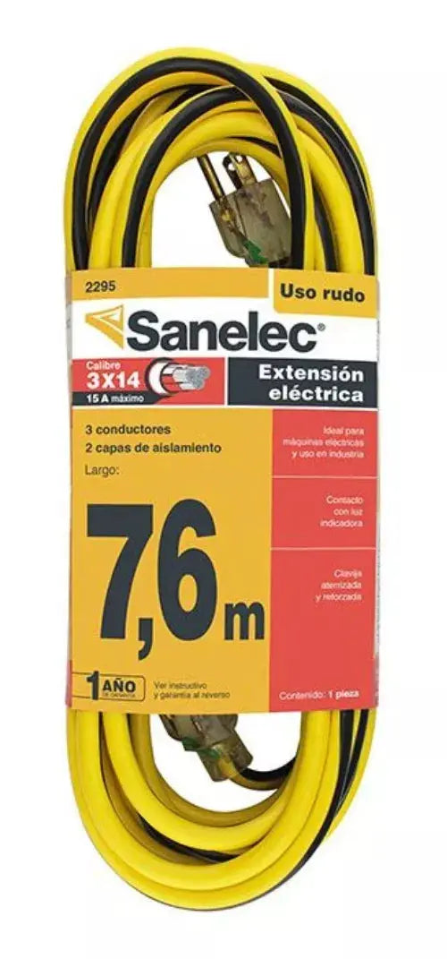 7m Extension Electrica Sanelec Uso Rudo Calibre 14awg 1875w - Sanelec