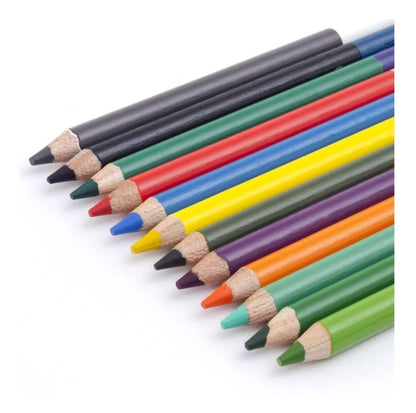 Caja 12 Lápices Bicolores Redondos 4mm Mina Gruesa Metalicos