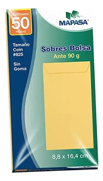 Sobre Bolsa Mapasa Solapa S/goma Coin 8.8x16.2cm 50pzs - Marchante MX