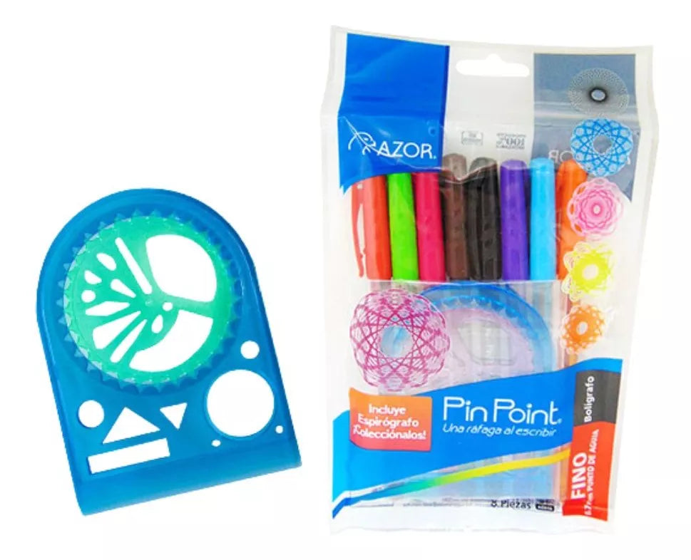 8 Boligrafos Pin Point 0.7mm Espirografo Azor Colores