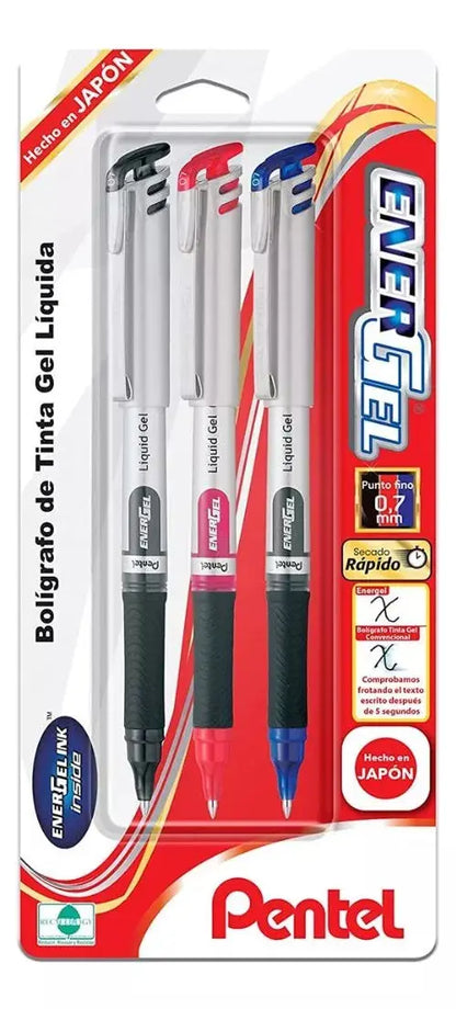 3 Bolígrafos Pentel Energel Tinta Gel Líquida 0.7 Mm Colores - Pentel - detalle
