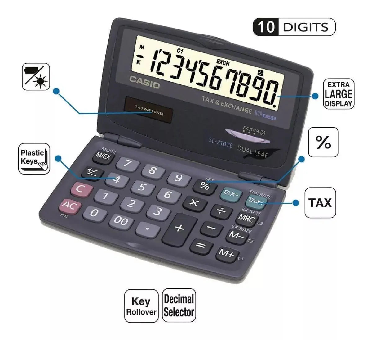 Calculadora Portatil Casio Sl-210te 10 Dígitos Plegable (DESCONTINUADO) - Casio - detalle