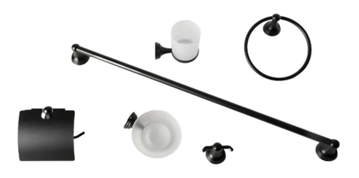 6 Piezas Juego Accesorios Baño Hidroflud Color Negro Mate