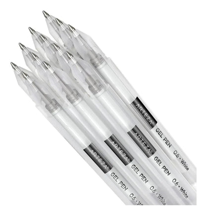 Set 12 Plumas Gel Blancas Arteza Punto 0.6 Mm 0.8 Mm 1 Mm