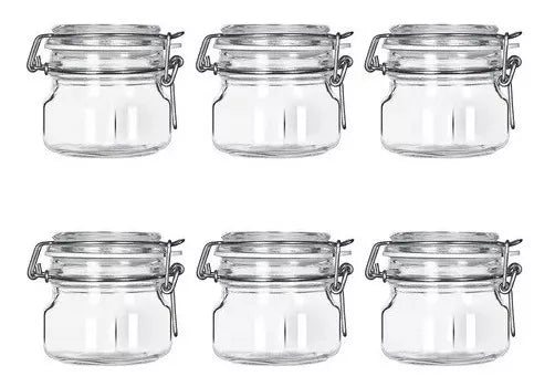Juego 6 Frascos Hermeticos Contenedores Tapa Clip 500 Ml