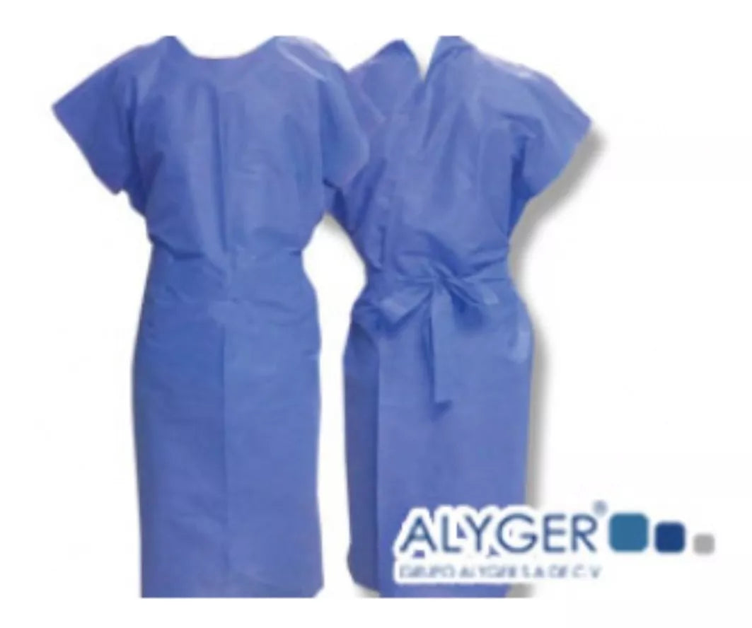 10 Batas Paciente Médico Cuadrada Desechable Azul Alyger