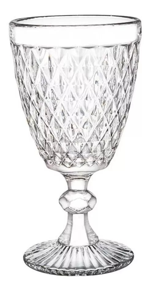 6 Copas Vino Tinto Blanco Vidrio Cortado Cristal Diamante