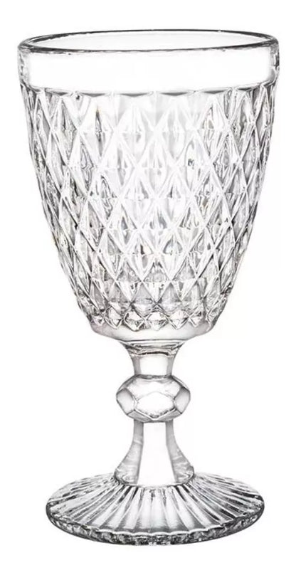 6 Copas Vino Tinto Blanco Vidrio Cortado Cristal Diamante