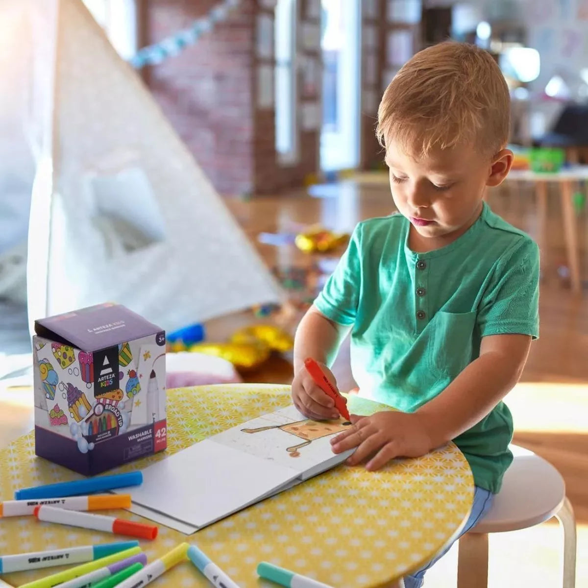 42 Plumones Niños Marcador Dibujo Punta Ancha Lavable Arteza