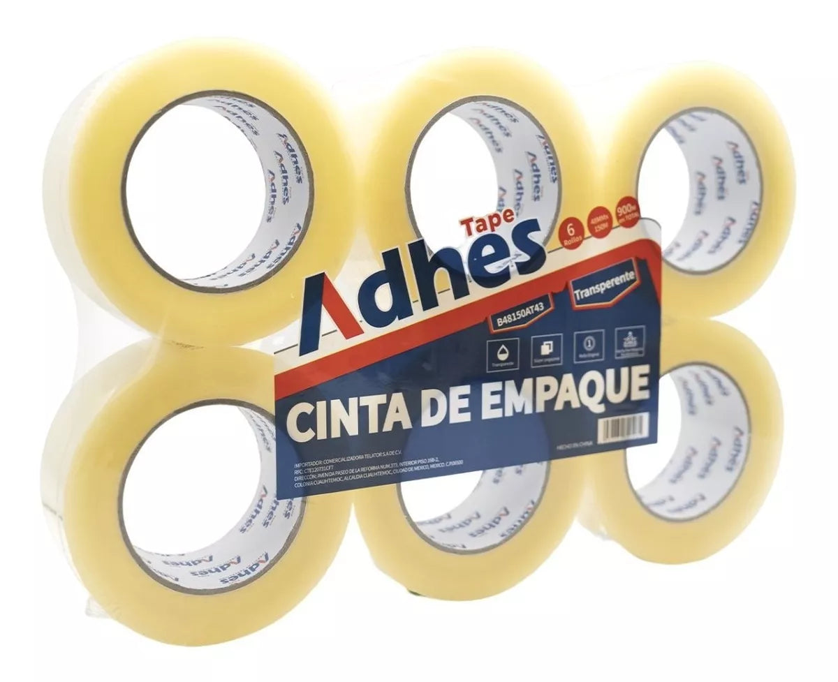 6 Cinta Empaque Transparente Canela Adhes Rollo 48mm X 150m