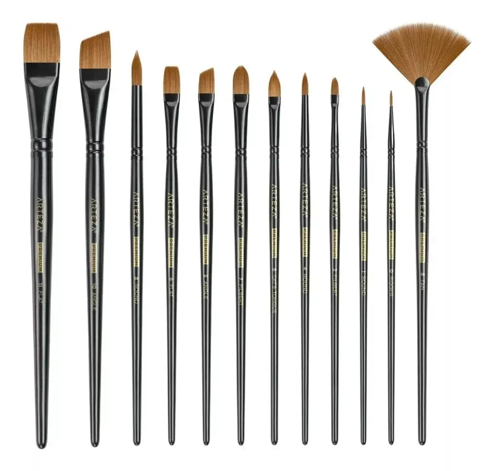12 Pinceles Para Acrilico Y Oleo Arteza Con Mango De Madera - Arteza - vista lateral