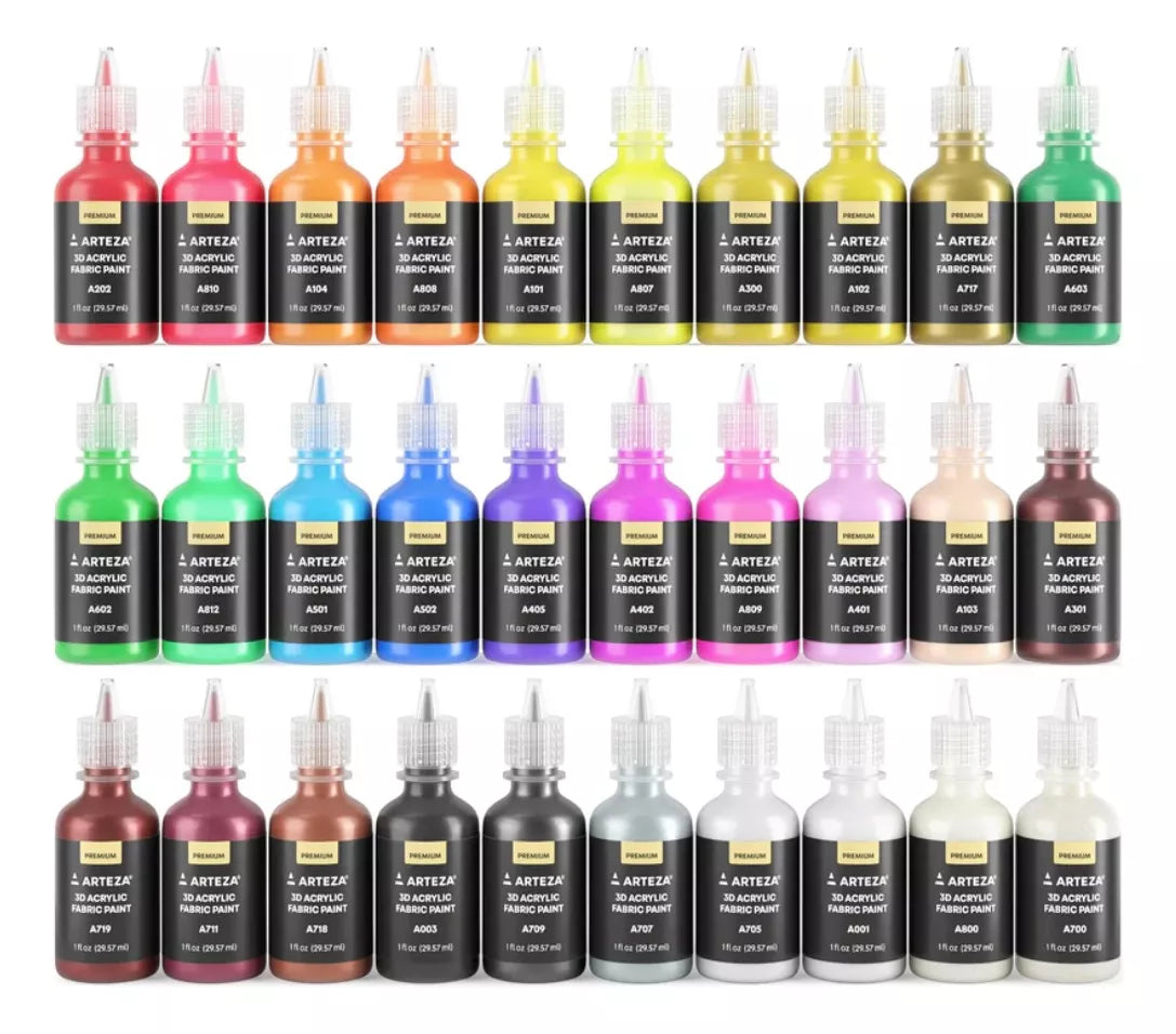 30 Botellas Pintura Tela 3d Colores Metalicos Arteza