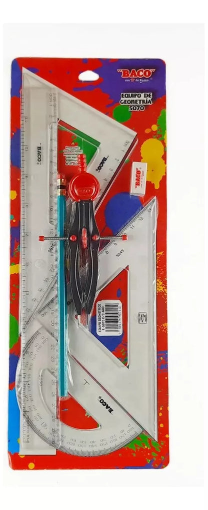 Juego Geometria Baco Cristal Plastico Sistema Escolar Nd5090