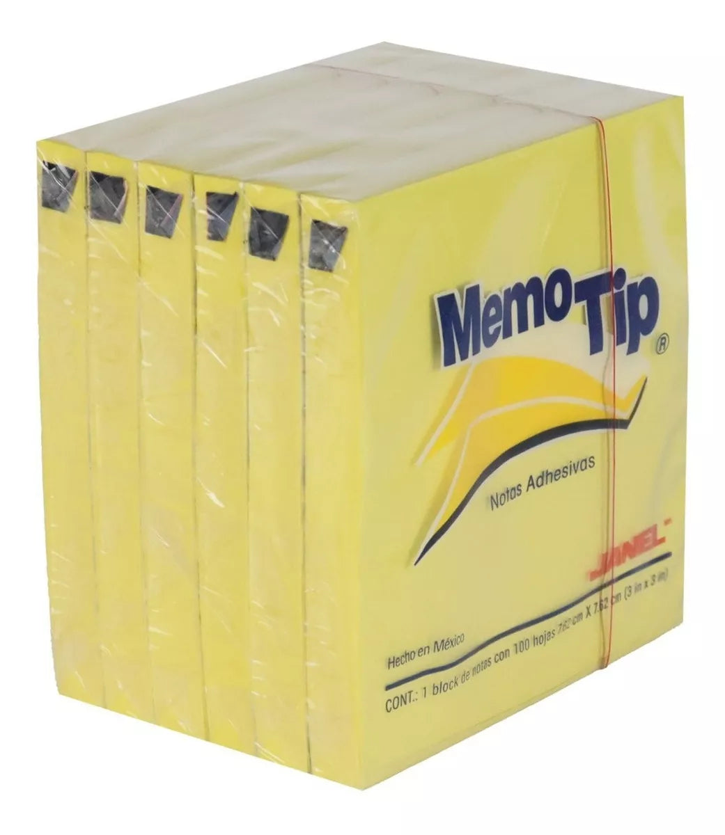 6 Notas Adhesivas Amarillas Memotip 100c/u Block 7.62x7.62cm - Marchante MX