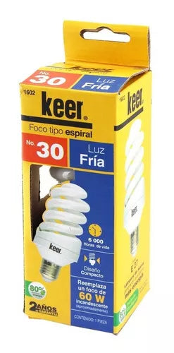 Foco Espiral Ahorrador Keer No.30 Luz Fría 20w Base E27