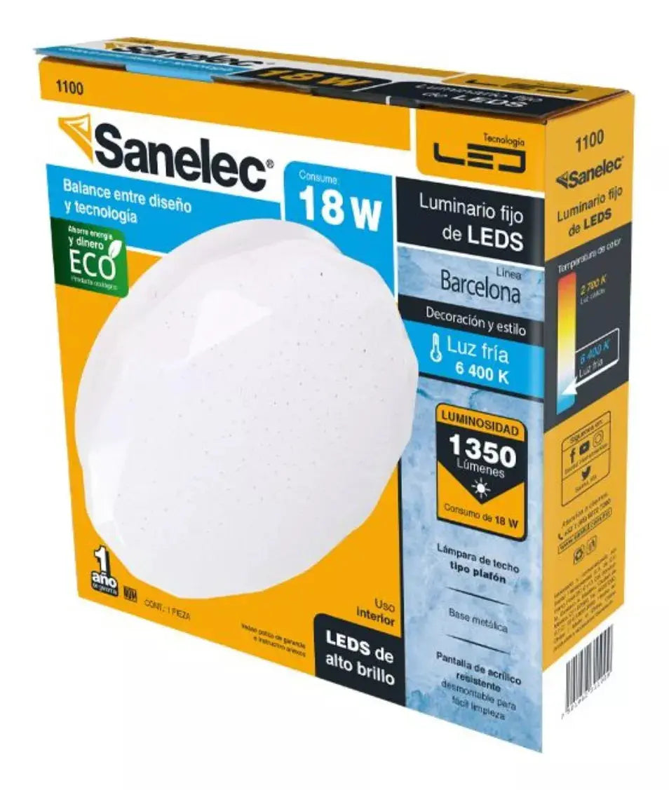 Luminario Fijo Led Sanelec 18w Luz Fría Línea Barcelona 1100 - Marchante MX