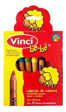 Set 6 Lápices De Colores Lavables Vinci Bebé + Sacapuntas