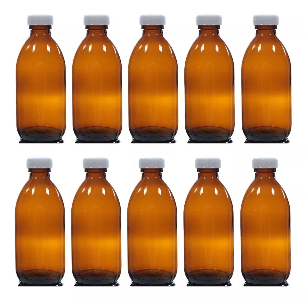 10 Pz Frasco Vidrio Botella Bala Envase Ambar Jarabe 250ml - Marchante MX