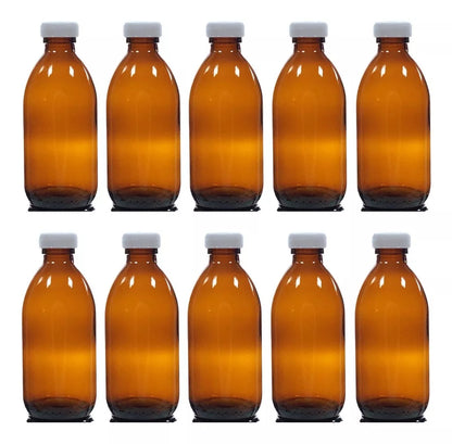10 Pz Frasco Vidrio Botella Bala Envase Ambar Jarabe 250ml - Marchante MX