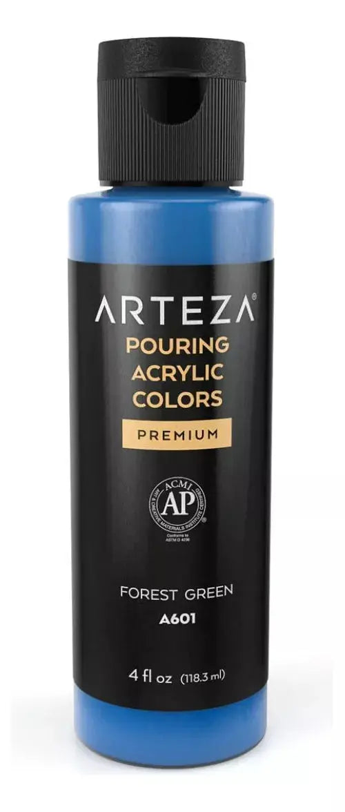 ARTEZA Acrylic Pouring Paint, Set of 4 Colors, 118.3 ml, 4 oz. Bottles, Aqua Tones, High-Flow Acrylic Paint, No Mixing Needed, Art Supplies for Pouring on Canvas, Glass, Paper, Wood, Tile, and Stones - Arteza - vista trasera