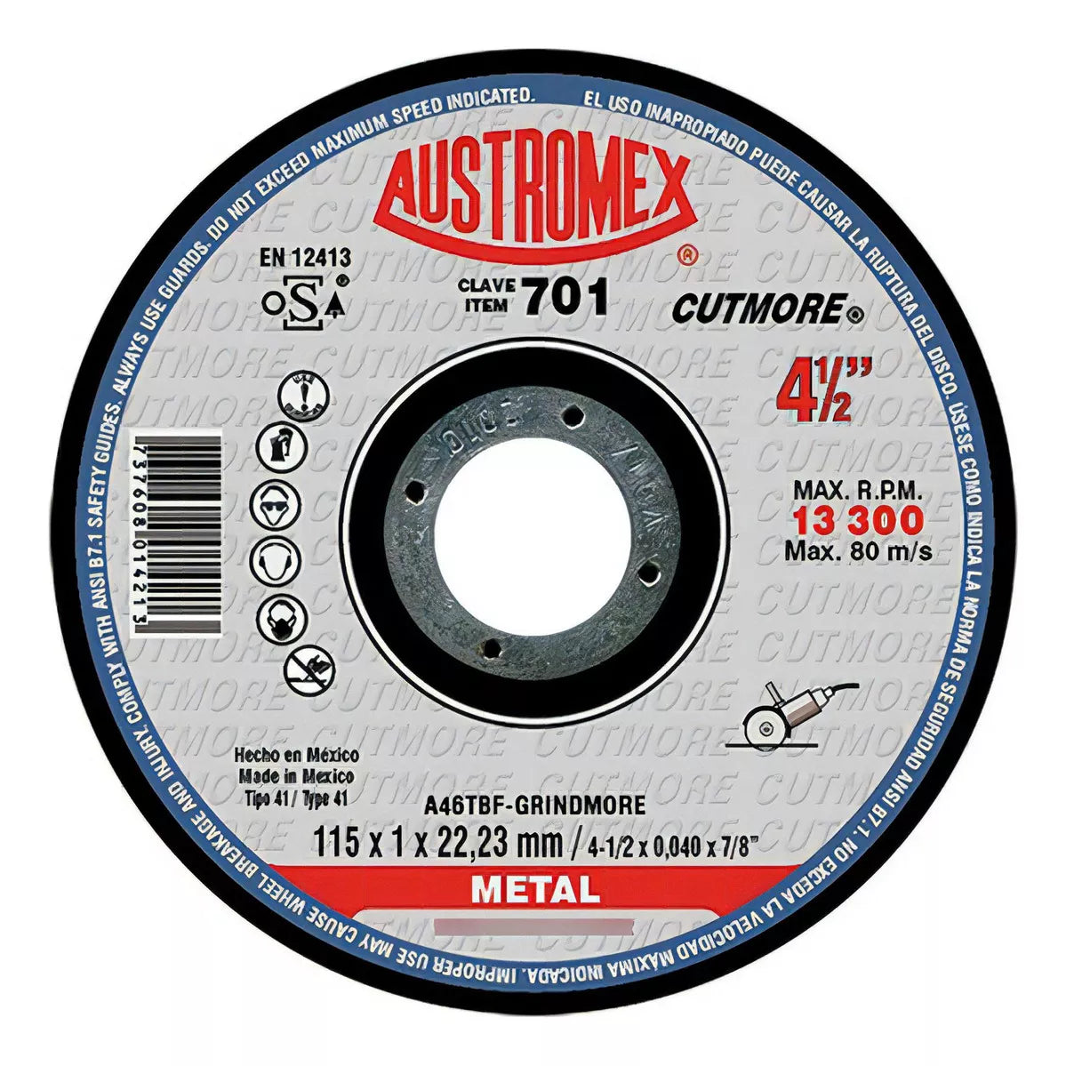 Disco Abrasivo 701 Corte Rapido 4-1/2'' Grano 46 Metal Acero