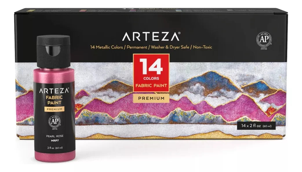 Set 14 Pinturas Arteza Tela Metalizadas Permanente 60ml