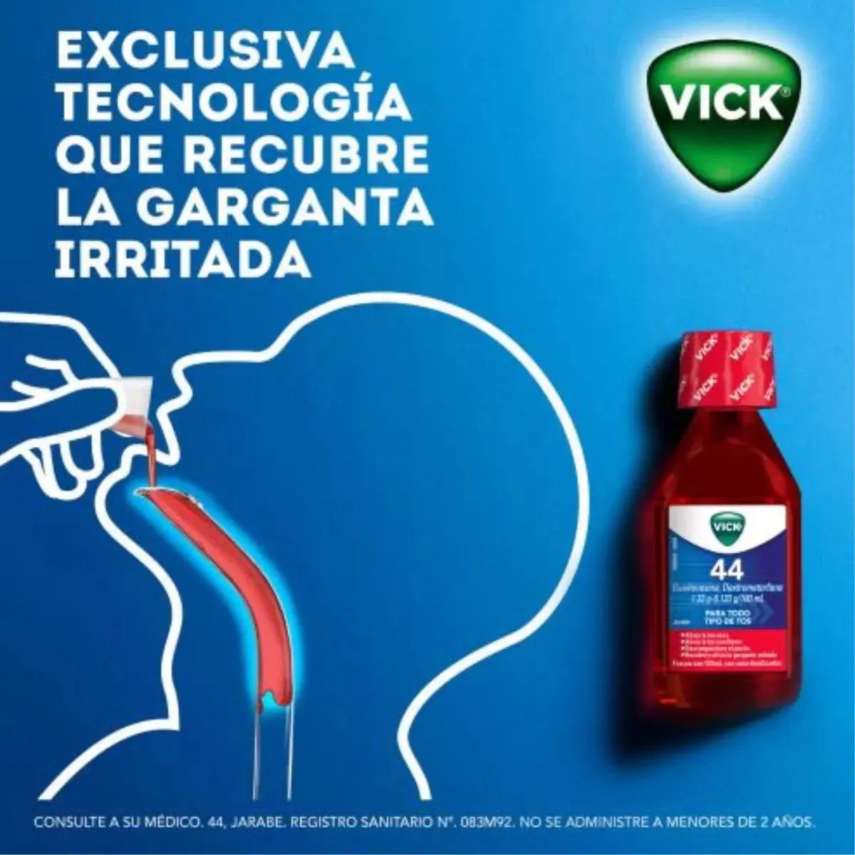 Vick 44 Jarabe Sabor Cereza Frasco 120ml 1.33g/0.133g/100ml - P&amp;G - vista trasera