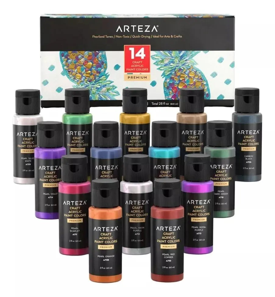 14 Botes De Pinturas Acrilicas Arteza Aperladas 60 Ml C/u - Coveme - empaque