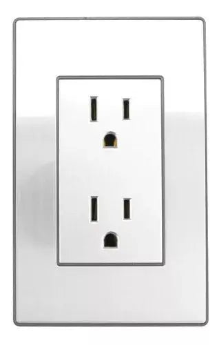Placa Acero Inox. Sanelec Doble Contacto Duplex Cordoba 4633 - Sanelec