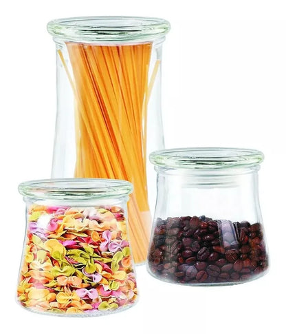 Set De 3 Frascos Especieros Vidrio Con Tapa Organizador