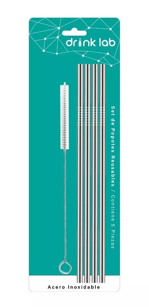 Popotes Ecológicos Acero Inoxidable Reusable Recto 4 Piezas