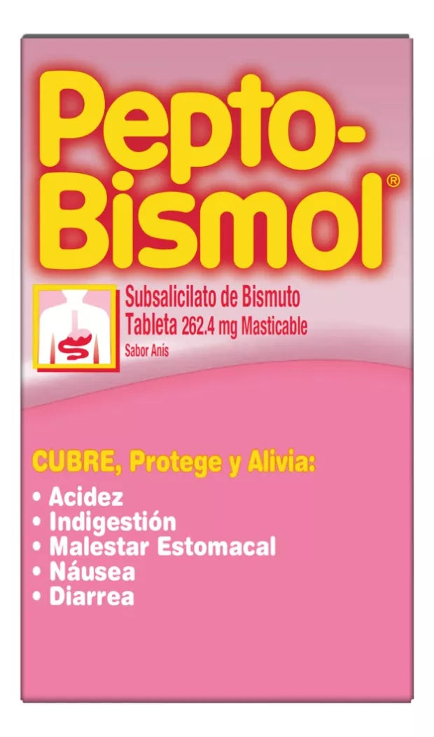 Pepto Bismol 4 Tabletas Masticables Cubre Protege Alivia