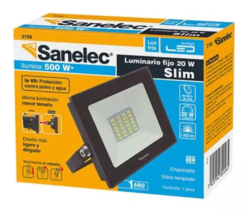 Reflector Ultra Delgado Led Sanelec 20 Wtts 2156 Luz Fria - Sanelec