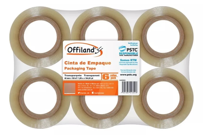 6pzs Cinta Empaque Transparente Offiland 040 48mm X 150m