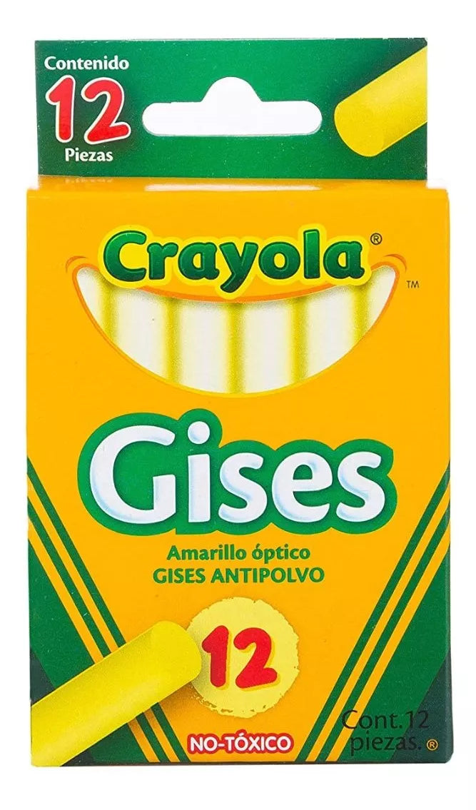 Caja 12 Gises Amarrillos Crayola Antipolvo Escolar Pizarrón