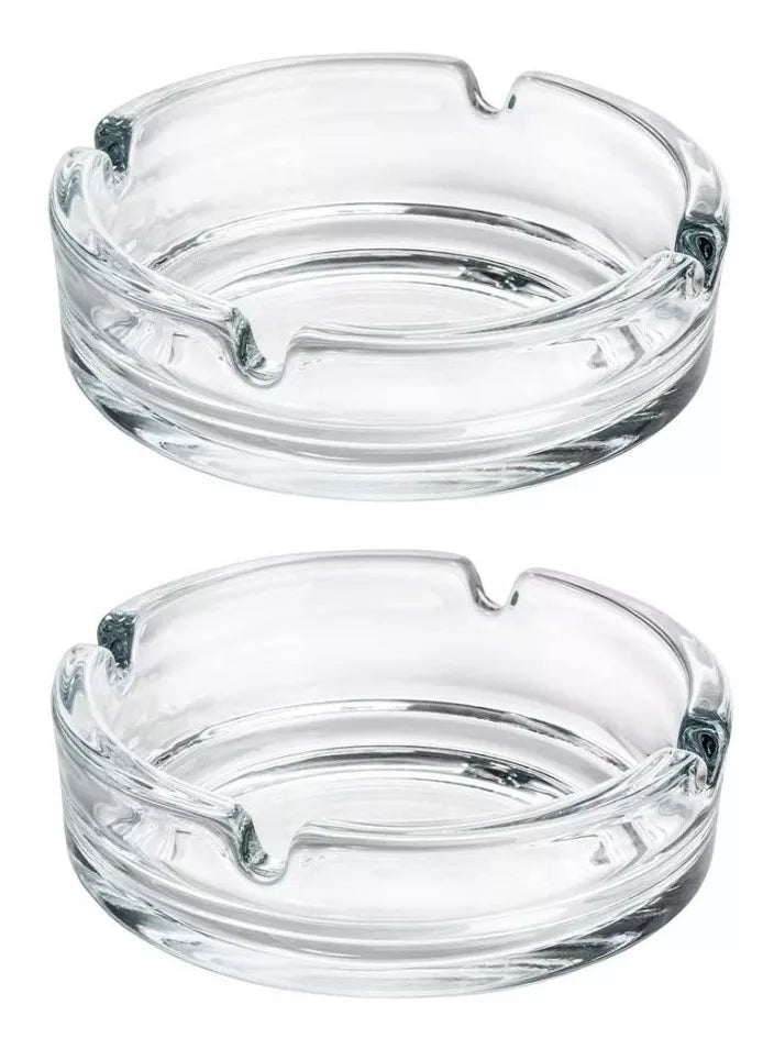 Set De 2 Cenicero Vidrio Fino Redondo Cristal Liso Grande