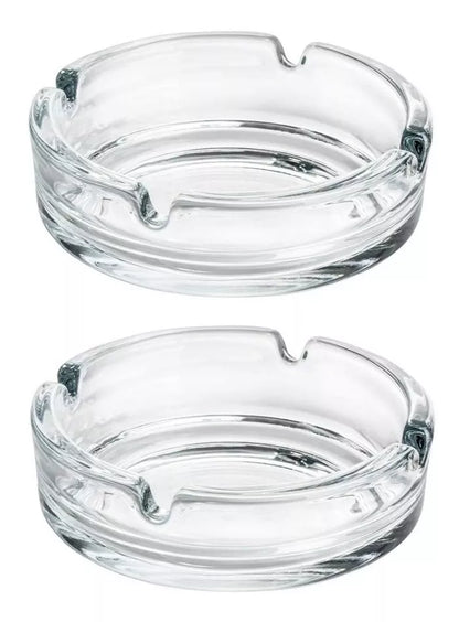 Set De 2 Cenicero Vidrio Fino Redondo Cristal Liso Grande