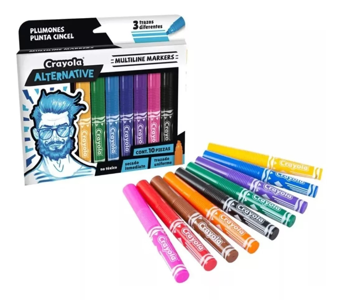 10 Plumones Multiline Alternative Crayola Diferentes Trazos