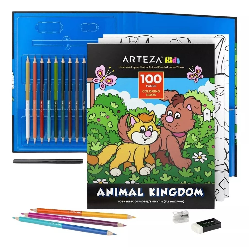 Kit Libro P/colorear Animales + Lapices De Colores Arteza