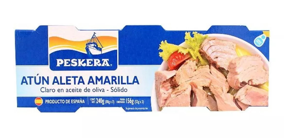 Atún Aleta Amarilla Aceite Oliva Lata Peskera Tripack 240g