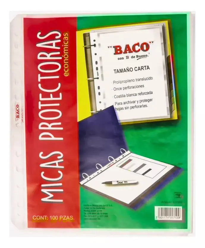 100 Protectores Hoja Carpeta Tamaño Carta Baco Economica - BACO - vista lateral
