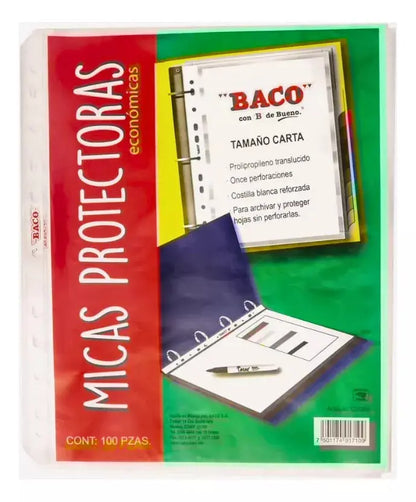 100 Protectores Hoja Carpeta Tamaño Carta Baco Economica - BACO - vista lateral