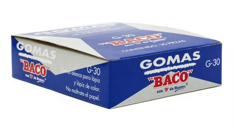 30 Gomas Blancas Plastica Baco Borrador Escolar Lápiz G30
