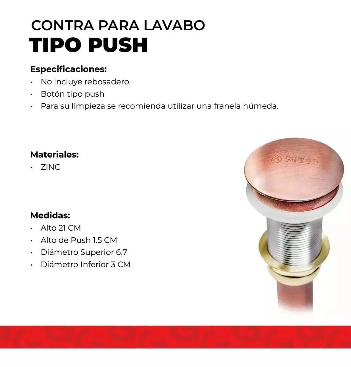 Contra Lavabo Pop Up Meer Circular Oro Rosado 1 1/4 Pulgadas - CNX - empaque