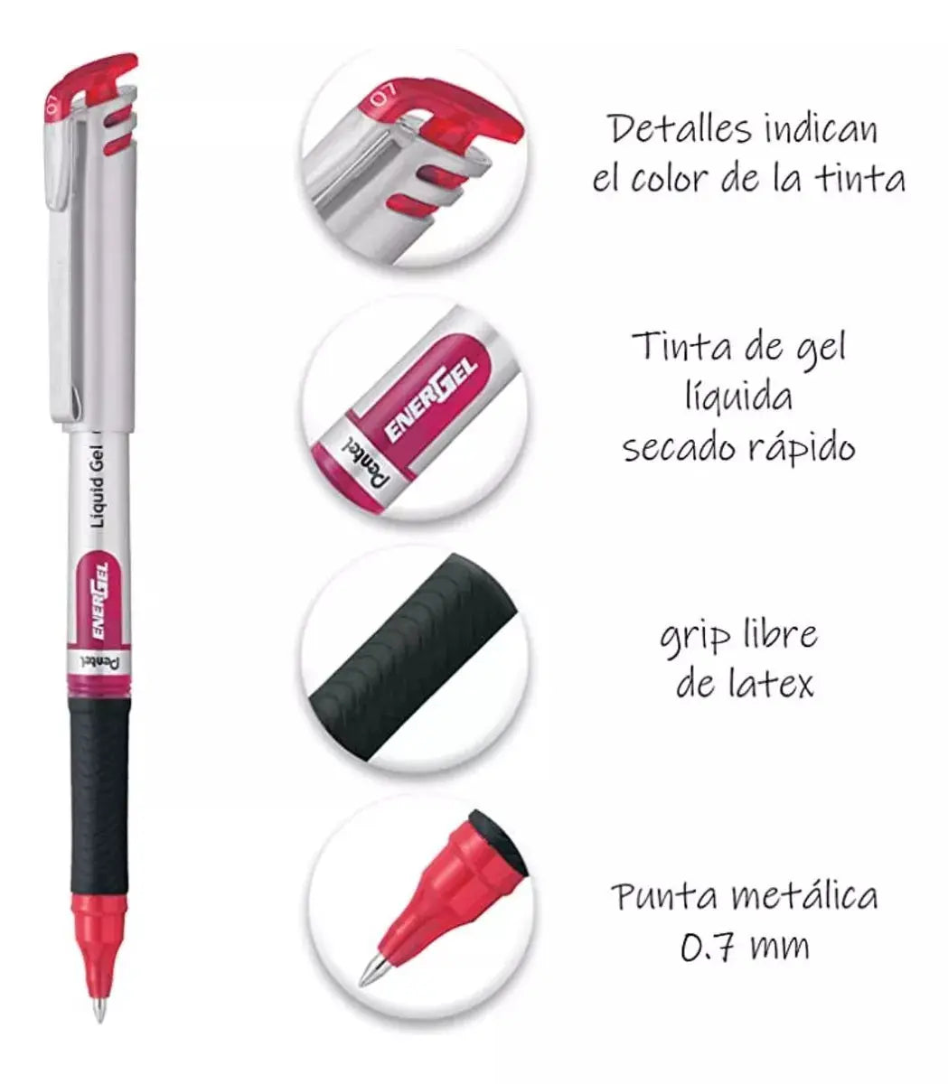 3 Bolígrafos Pentel Energel Tinta Gel Líquida 0.7 Mm Colores - Pentel