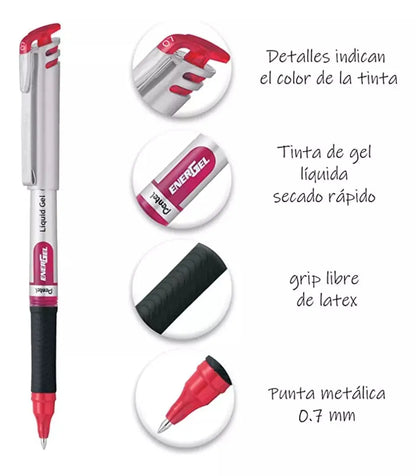 3 Bolígrafos Pentel Energel Tinta Gel Líquida 0.7 Mm Colores - Pentel