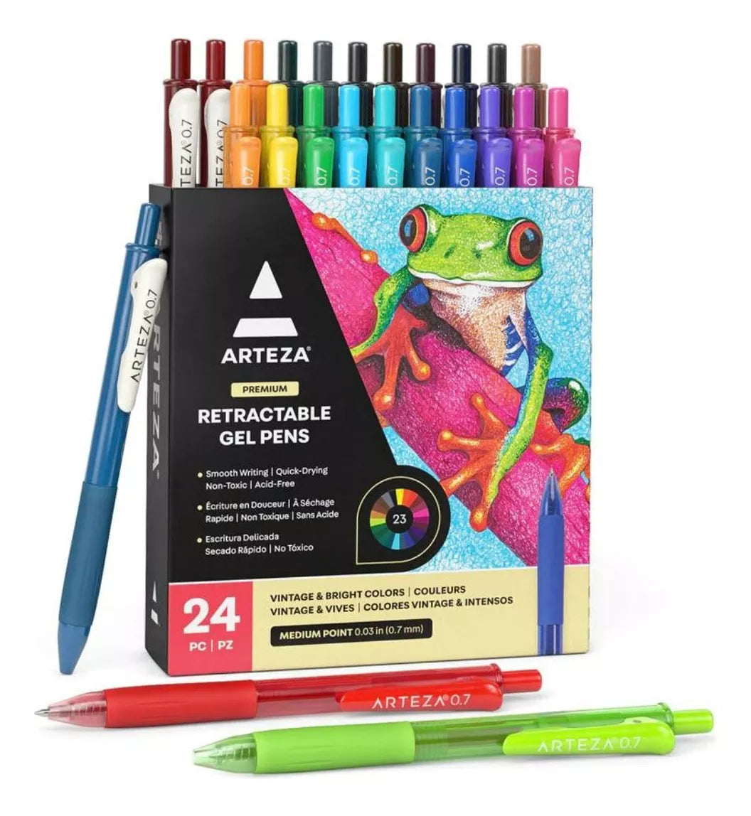 24 Plumas Gel 14 Tono Brillante 10 Vintage Lettering Arteza