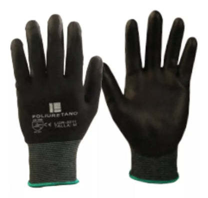 12 Guantes Seguridad Recubiertos Poliuretano Ribete Colores